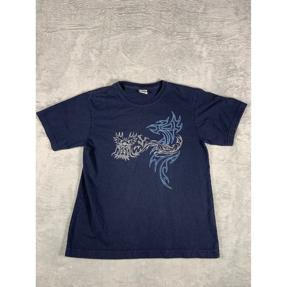 Otb Boys XL Blue T-Shirt Tribal Dragon Graphic Vintage